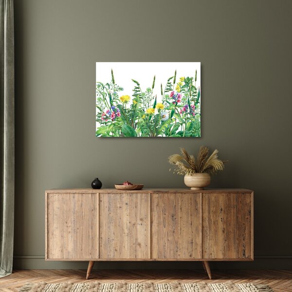 Tablou pe sticlă - Flori de pajiște pictate (70x50 cm)