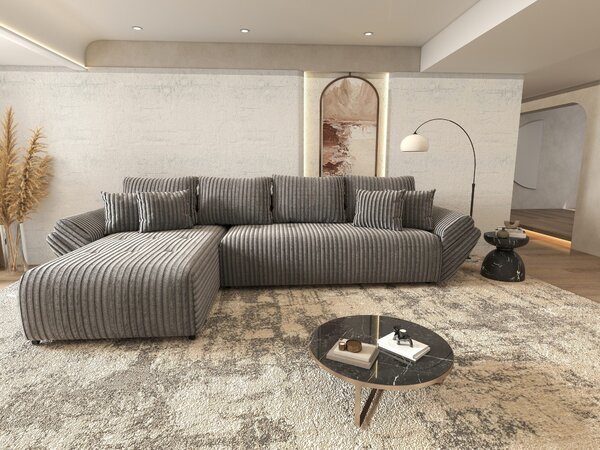 Colțar extensibil dumonde cu ladă de depozitare si sezut confortabil din spuma high-density, Berlin XL Tilia Gri 90 350x185 cm