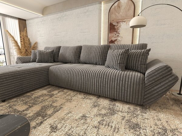 Colțar extensibil dumonde cu ladă de depozitare si sezut confortabil din spuma high-density, Berlin XL Tilia Gri 90 350x185 cm