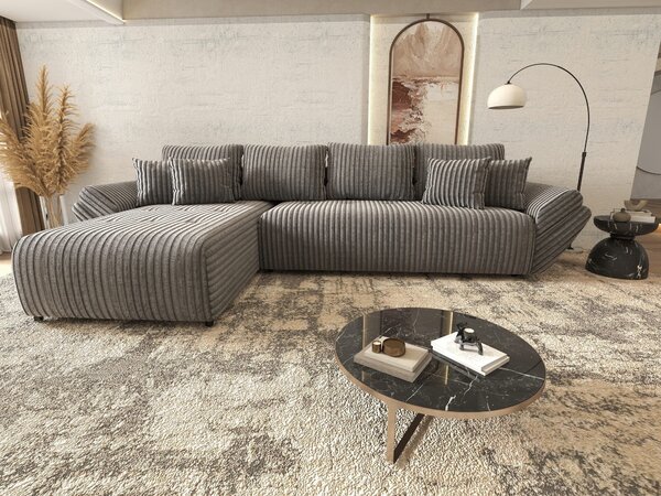 Colțar extensibil dumonde cu ladă de depozitare si sezut confortabil din spuma high-density, Berlin XL Tilia Gri 90 350x185 cm