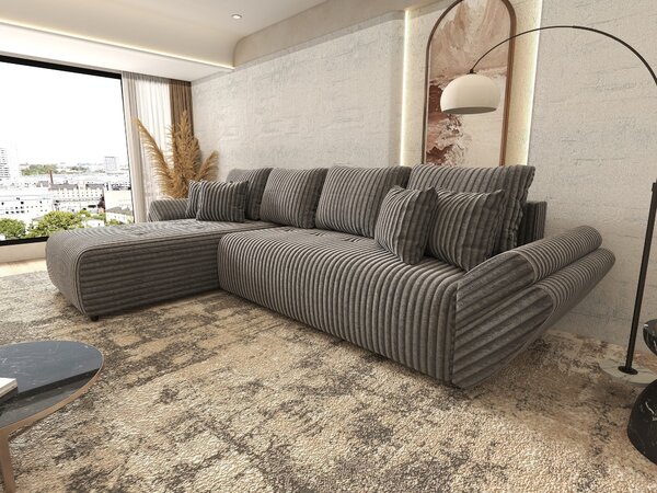 Colțar extensibil dumonde cu ladă de depozitare si sezut confortabil din spuma high-density, Berlin XL Tilia Gri 90 350x185 cm