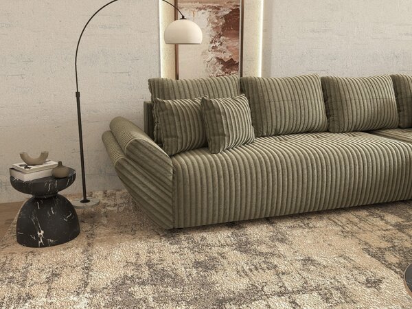 Colțar extensibil dumonde cu ladă de depozitare si sezut confortabil din spuma high-density, Berlin XL Tilia Verde Olive 37 II 350x185 cm