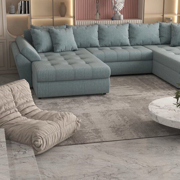 Colțar extensibil dumonde cu ladă de depozitare Loana U Mint Ambience 375x185 cm