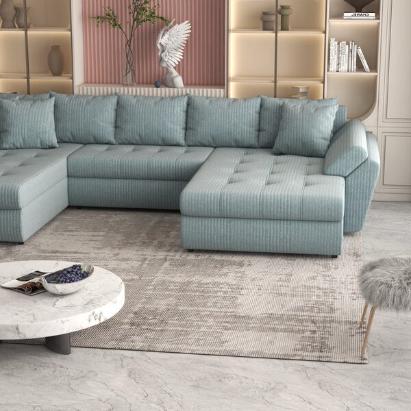 Colțar extensibil dumonde cu ladă de depozitare Loana U Mint Ambience 375x185 cm