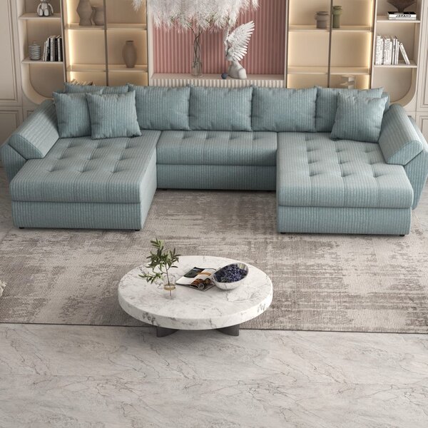 Colțar extensibil dumonde cu ladă de depozitare Loana U Mint Ambience 375x185 cm