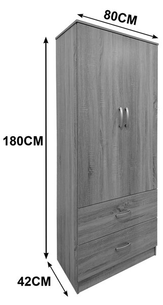 Dulap haine cu 2 usi si sertare Lego Antracit 80x42x180 cm