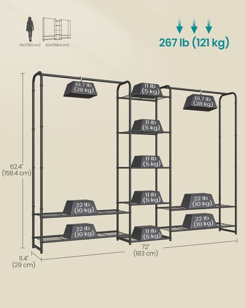 Cuier Songmics Negru 29x183x158.4 cm