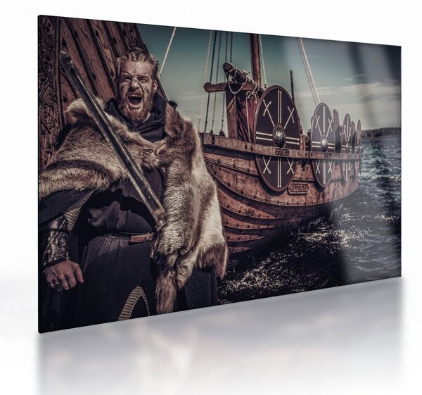 Tablou pe sticlă - Războinic viking (70x50 cm)