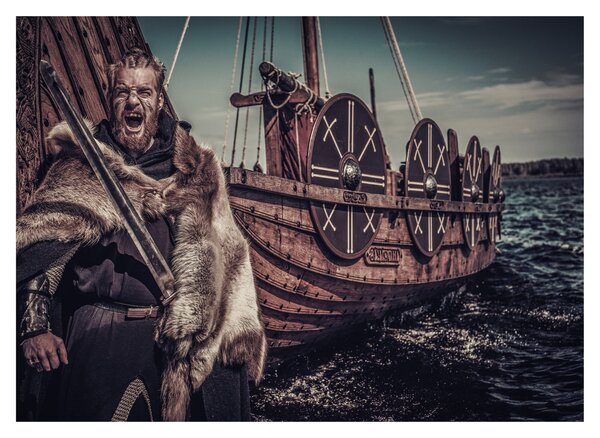 Tablou pe sticlă - Războinic viking (70x50 cm)