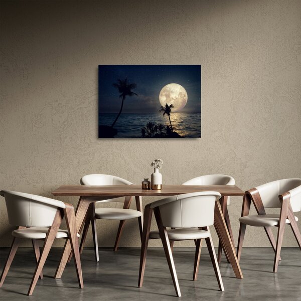 Tablou pe sticlă - Plajă cu lună plină (70x50 cm)