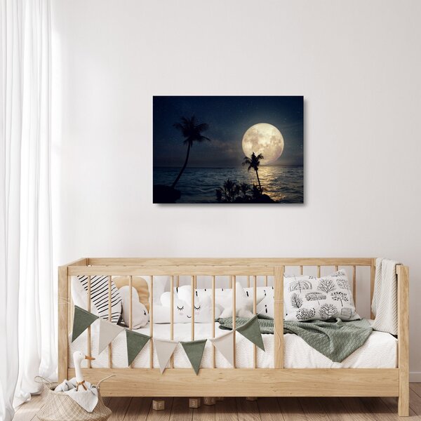Tablou pe sticlă - Plajă cu lună plină (70x50 cm)