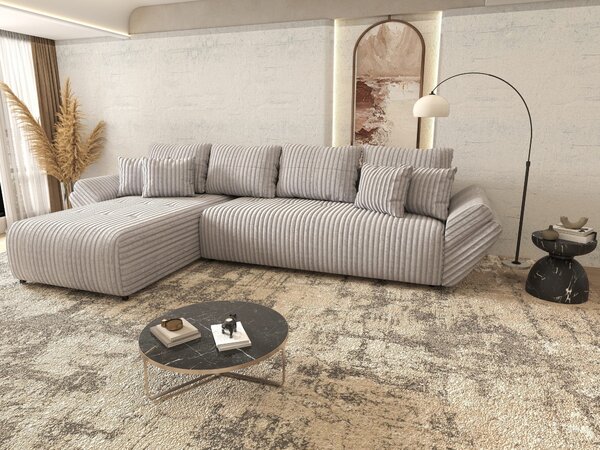 Colțar extensibil dumonde cu ladă de depozitare si sezut confortabil din spuma high-density, Berlin XL Tilia Gri 86 350x185 cm