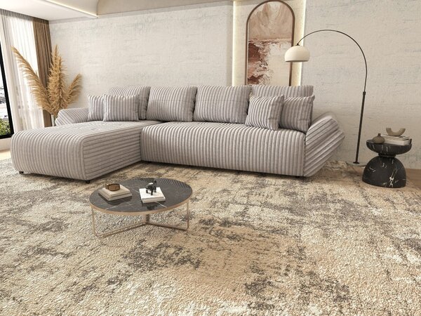 Colțar extensibil dumonde cu ladă de depozitare si sezut confortabil din spuma high-density, Berlin XL Tilia Gri 86 350x185 cm
