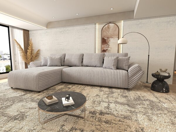 Colțar extensibil dumonde cu ladă de depozitare si sezut confortabil din spuma high-density, Berlin XL Tilia Gri 86 350x185 cm