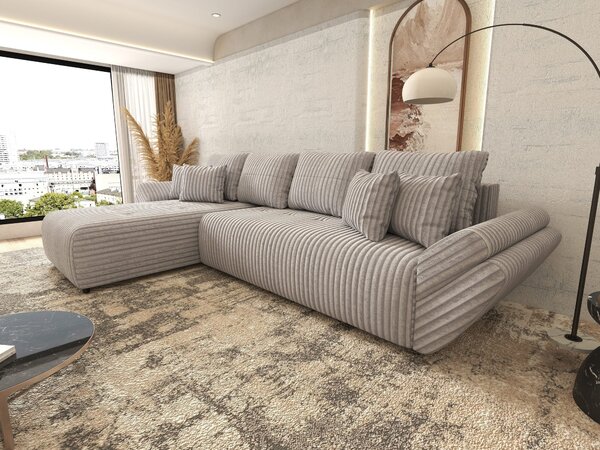 Colțar extensibil dumonde cu ladă de depozitare si sezut confortabil din spuma high-density, Berlin XL Tilia Gri 86 350x185 cm