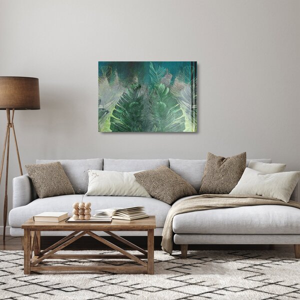 Tablou pe sticlă - Textura de beton cu frunze (70x50 cm)
