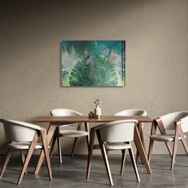 Tablou pe sticlă - Textura de beton cu frunze (70x50 cm)