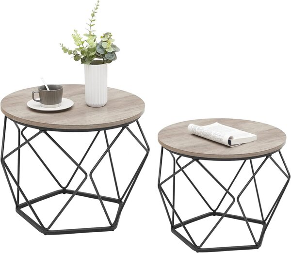Set 2 masute laterale, Vasagle, Gri-Negru, 50x50x40 cm