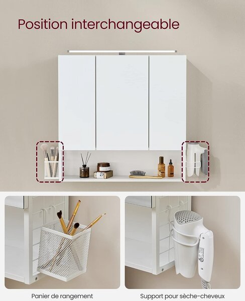 Dulap de depozitare pentru lavoar, Vasagle, Alb, 70x16x70 cm