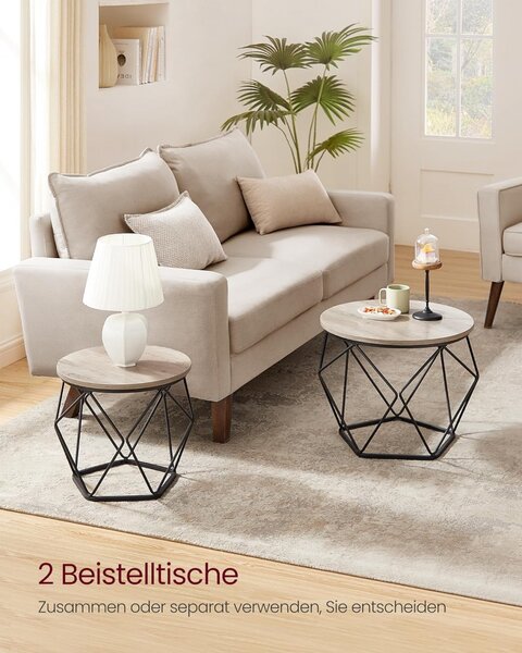 Set 2 masute laterale, Vasagle, Gri-Negru, 50x50x40 cm