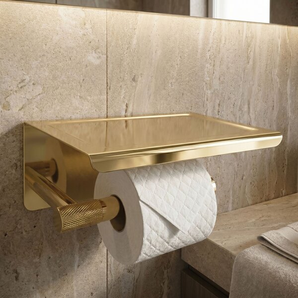 Suport pentru hârtie igienică cu poliță 6613 Modern Gold