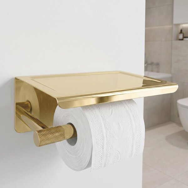 Suport pentru hârtie igienică cu poliță 6613 Modern Gold