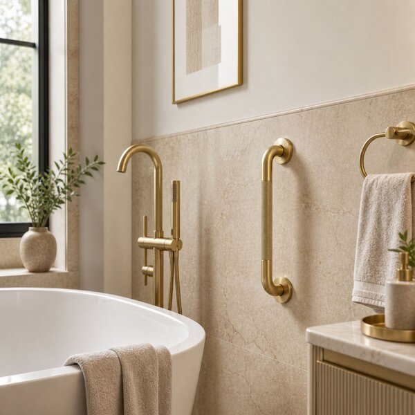 Bară de sprijin dreaptă pentru baie Brush Gold