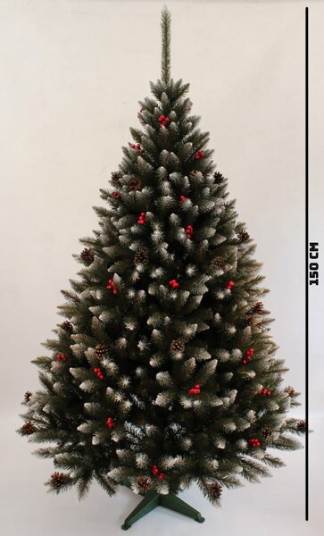 Brad de Craciun artificial, cu conuri si fructe rosii 150 cm