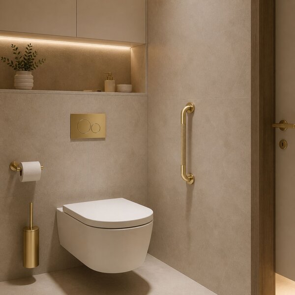 Bară de sprijin dreaptă pentru baie Brush Gold