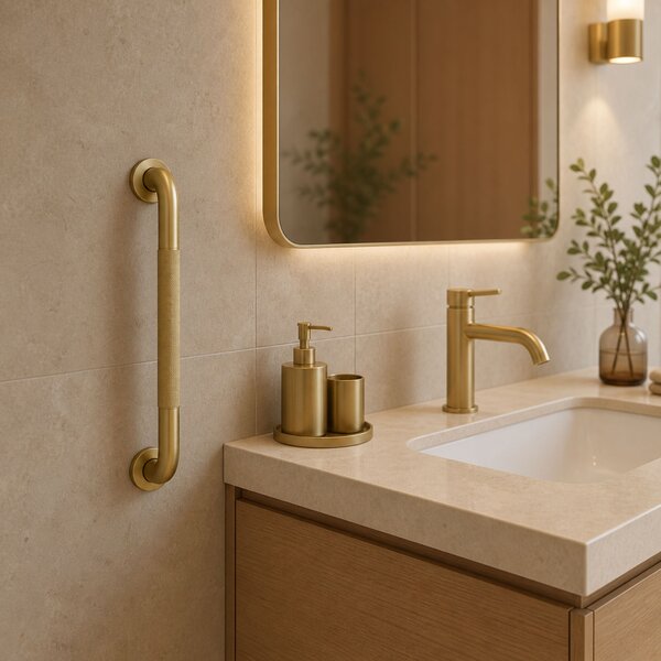 Bară de sprijin dreaptă pentru baie Brush Gold