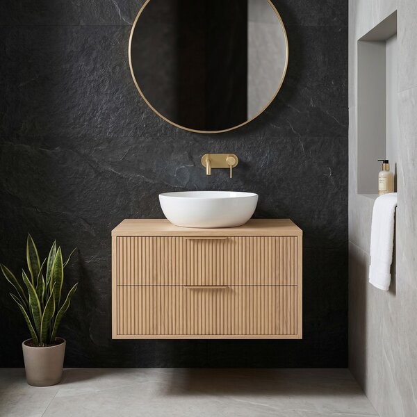 Dulap baie pentru lavoar Rea Mono 80cm Beige