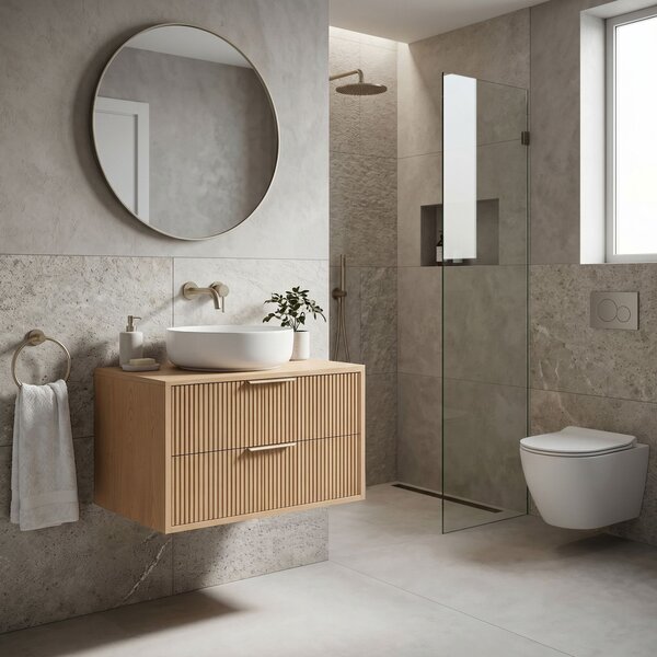 Dulap baie pentru lavoar Rea Mono 80cm Beige