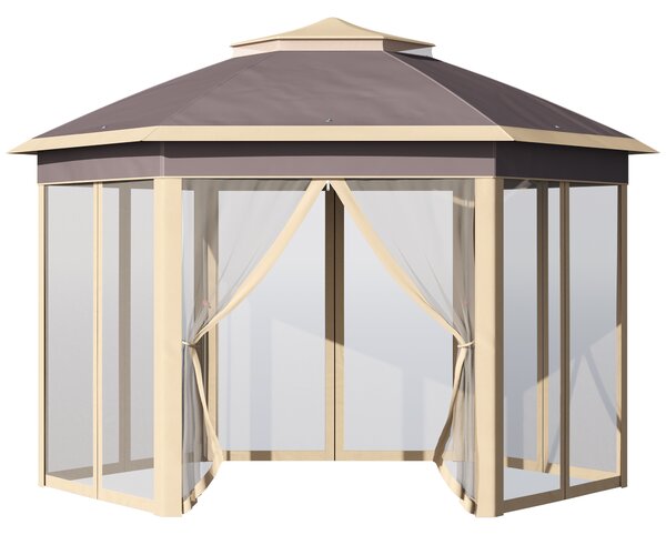 Foisor de gradina pliabil Outsunny cu plasa de tantari si acoperis, inaltime reglabila si geanta de transport, 405x340x285 cm, bej
