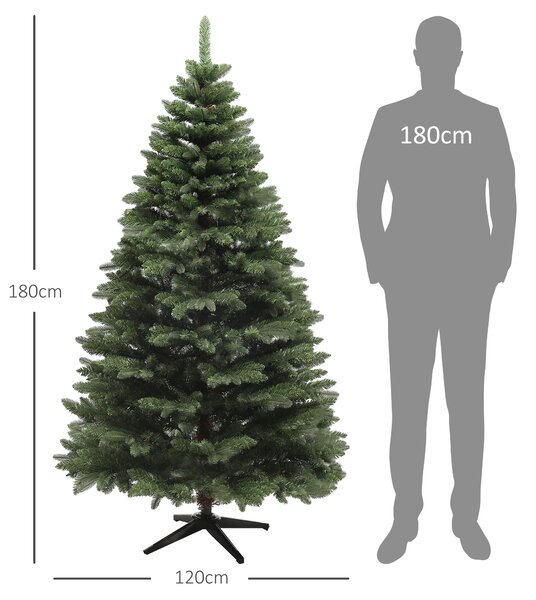 HOMCOM Brad de Crăciun Artificial cu 1050 Crengi Ignifuge, Pom de Crăciun Realist în Formă de Pin, Ø120x180 cm, Verde | Aosom Romania