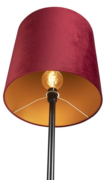 Lampă de podea neagră cu abajur din catifea roșie cu auriu 40 cm - Simplo
