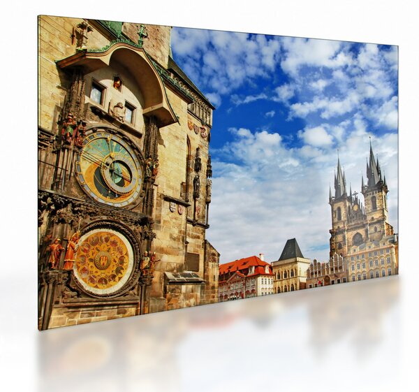 Tablou pe sticlă - Ceasul astronomic din Praga (70x50 cm)