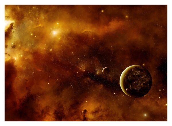 Tablou pe sticlă - Planete cu nebuloasă (70x50 cm)