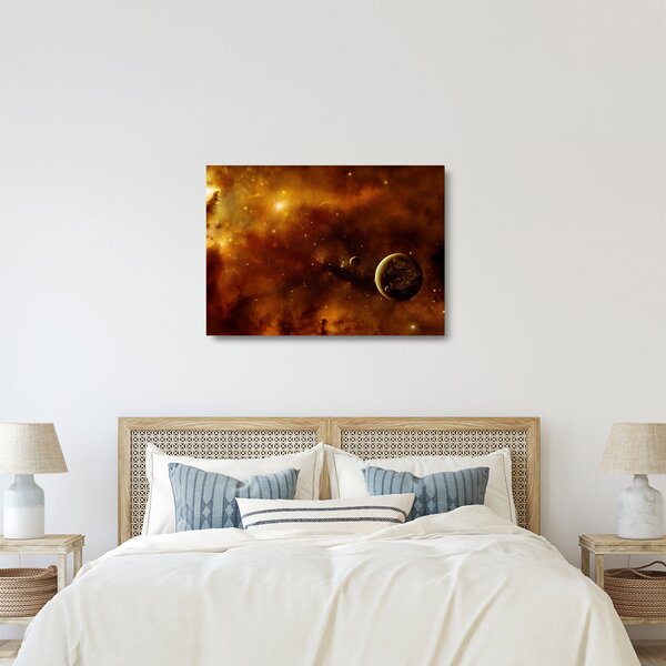 Tablou pe sticlă - Planete cu nebuloasă (70x50 cm)