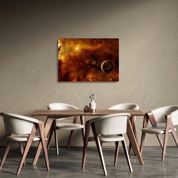 Tablou pe sticlă - Planete cu nebuloasă (70x50 cm)
