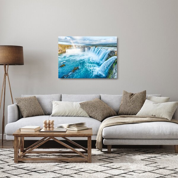 Tablou pe sticlă - Cascada Godafoss (70x50 cm)