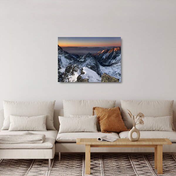 Tablou pe sticlă - Răsărit de soare în munți (70x50 cm)