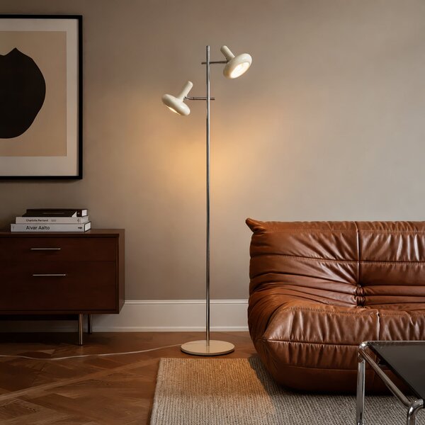 Lindby Lampadar Dylan, cu 2 becuri, crom/bej, 150 cm, E14, Bej, Camera de zi / sufragerie, Metal, Vintage