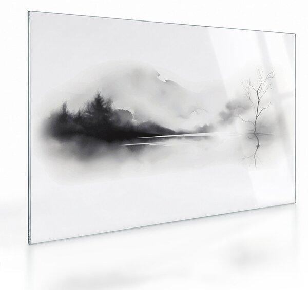 Tablou pe sticlă - pictură cu cerneală de peisaj (70x50 cm)