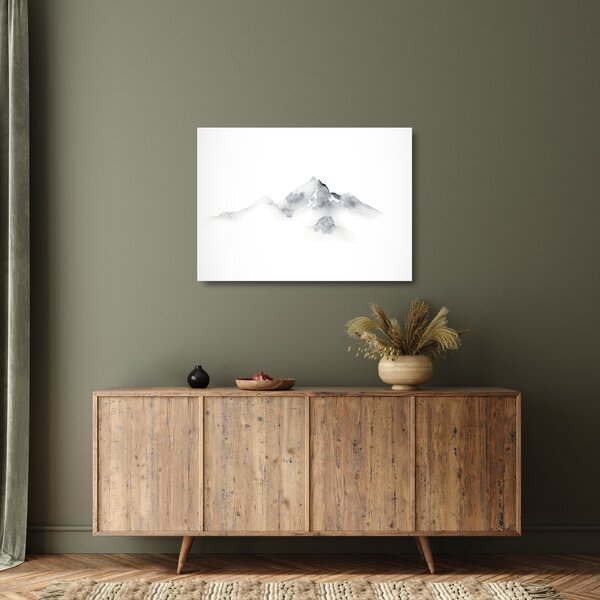 Tablou pe sticlă - Pictură cu cerneală de munți (70x50 cm)