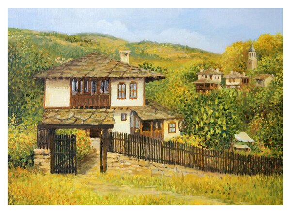 Tablou pe sticlă - Cabane în timpul verii (70x50 cm)