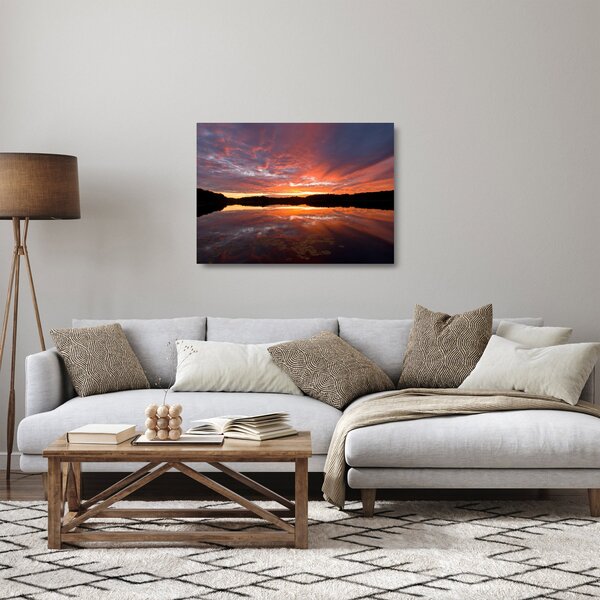 Tablou pe sticlă - Apus de soare peste lac (70x50 cm)
