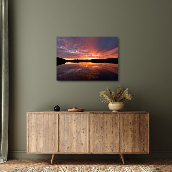 Tablou pe sticlă - Apus de soare peste lac (70x50 cm)