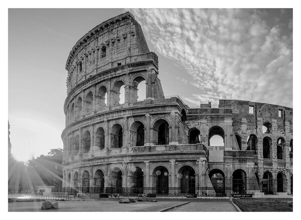 Tablou pe sticlă - Colosseum din Roma, alb-negru (70x50 cm)