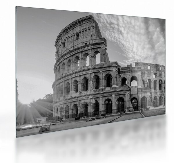 Tablou pe sticlă - Colosseum din Roma, alb-negru (70x50 cm)