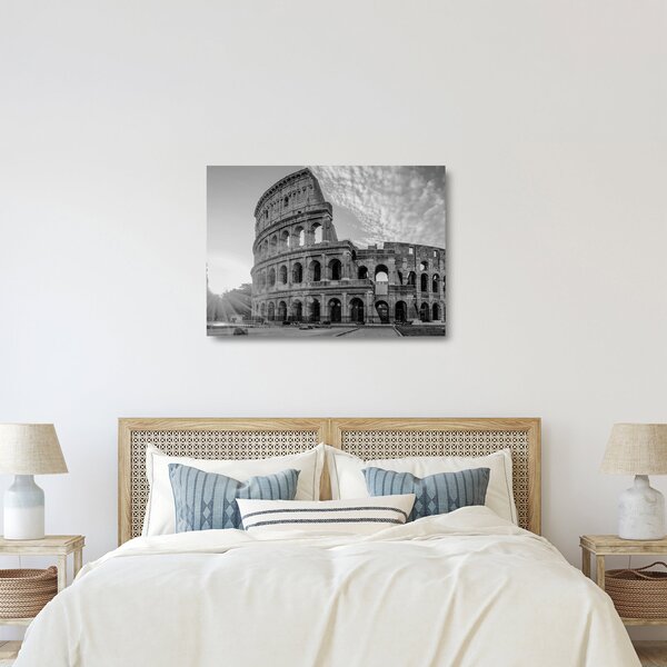 Tablou pe sticlă - Colosseum din Roma, alb-negru (70x50 cm)